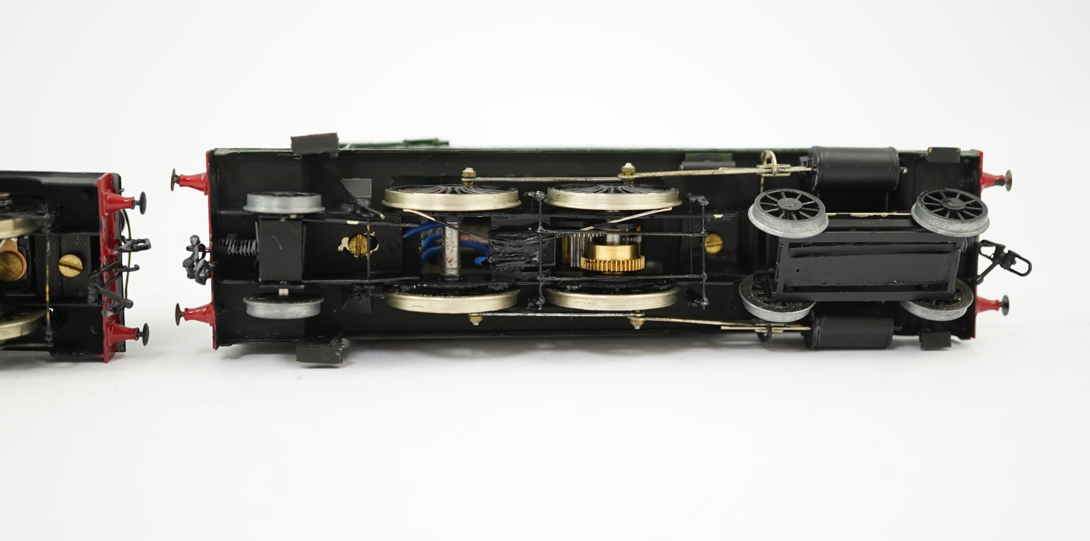 Four 00 gauge kit built GWR tank locomotives, three brass and white metal; a 14xx class 2-4-0T, 1458, together with an 517 class 0-4-2T, 574, and a 633 class 0-4-2T, 633, plus a plastic/resin and metal 46xx class 4-4-2T,